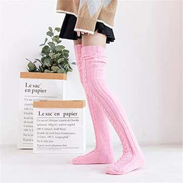 YELAIVP Women's Cable Knitted Thigh High Socks Over Knee Boot Stockings Extra Long Winter Leg Warmers