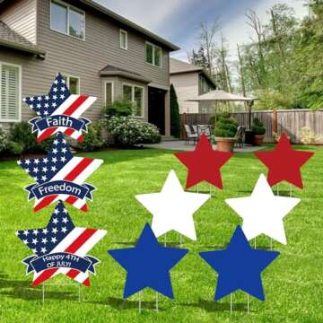 dunfack 4th of July Decorations Outdoor Yard Sign Lawn Decorations - 9 Pcs Patriotic Star Yard Sign ...
