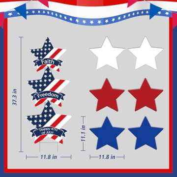 dunfack 4th of July Decorations Outdoor Yard Sign Lawn Decorations - 9 Pcs Patriotic Star Yard Sign with Stakes - Red White Blue Stars - Memorial Day Independence Day Yard Decorations