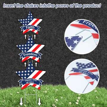 dunfack 4th of July Decorations Outdoor Yard Sign Lawn Decorations - 9 Pcs Patriotic Star Yard Sign with Stakes - Red White Blue Stars - Memorial Day Independence Day Yard Decorations