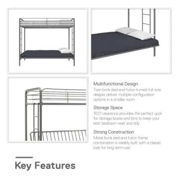 DHP Sammie Twin over Futon Bunk Bed - Silver Metallic Style