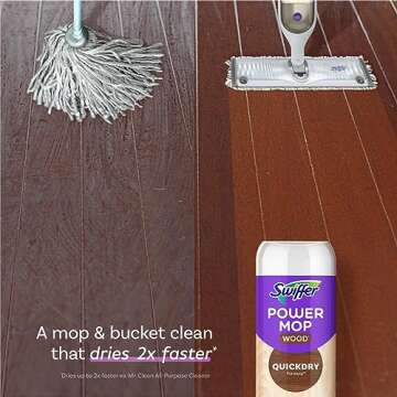 Swiffer Power Mop Wood Refill Solution, QuickDry Hardwood Floor Cleaner for Mopping Home, Bathroom, Kitchen, All Purpose Multi-Surface Solution for Floor Cleaning, Lemon Scent, 50.6oz