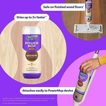 Swiffer Power Mop Wood Refill Solution, QuickDry Hardwood Floor Cleaner for Mopping Home, Bathroom, Kitchen, All Purpose Multi-Surface Solution for Floor Cleaning, Lemon Scent, 50.6oz