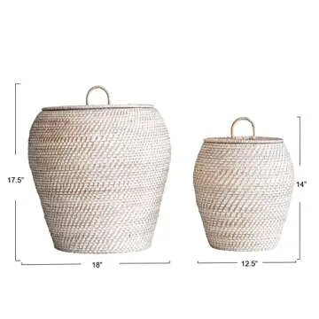 Bloomingville Whitewashed Rattan Baskets with Lids (Set of 2 Sizes)