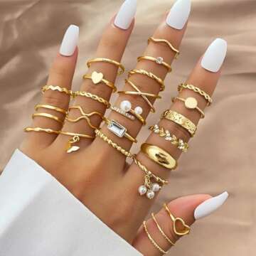 IFKM 24 Pcs Gold Knuckle Rings Set For Women Vintage Stackable Joint Finger Midi Rings Dainty Cubic ...