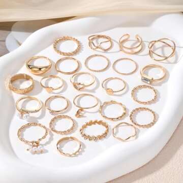 IFKM 24 Pcs Gold Knuckle Rings Set For Women Vintage Stackable Joint Finger Midi Rings Dainty Cubic Zirconia Crystal Simple Twist Hollow Cute Rings Pack Jewelry Gift