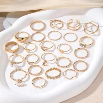 IFKM 24 Pcs Gold Knuckle Rings Set For Women Vintage Stackable Joint Finger Midi Rings Dainty Cubic Zirconia Crystal Simple Twist Hollow Cute Rings Pack Jewelry Gift
