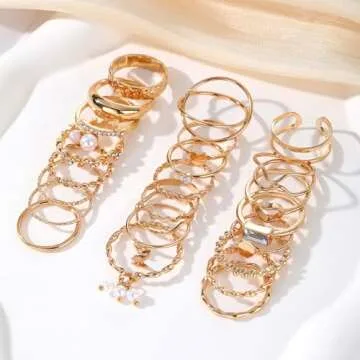 IFKM 24 Pcs Gold Knuckle Rings Set For Women Vintage Stackable Joint Finger Midi Rings Dainty Cubic Zirconia Crystal Simple Twist Hollow Cute Rings Pack Jewelry Gift