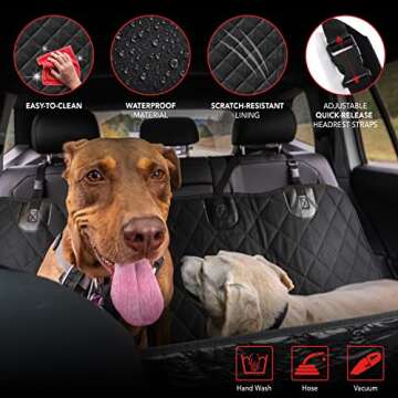 Bell & Howell Waterproof Pet Seat Cover for Cars and SUVs, Anti-Scratch Dog Backseat Protector, Easy to Install, 2 Separate Pockets for Accessories, Durable & Easy to Clean (BH1621)