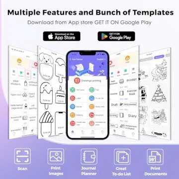 Mini Printer with 6 Rolls Sticker Paper, Receipt Printer for Study Notes, Pictures, DIY, Label, App with Multiple Templates