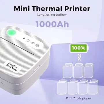 Mini Printer with 6 Rolls Sticker Paper, Receipt Printer for Study Notes, Pictures, DIY, Label, App with Multiple Templates