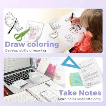 Mini Printer with 6 Rolls Sticker Paper, Receipt Printer for Study Notes, Pictures, DIY, Label, App with Multiple Templates