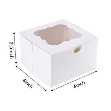 ONE MORE 25 Pack White Bakery Box with Window 4x4x2.5 inch Eco-Friendly Paper Board Cardboard Gift P...