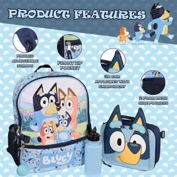 AI ACCESSORY INNOVATIONS Bluey 4 Piece Backpack Set for Pre-School Girls & Boys, Kids 16" School Bag