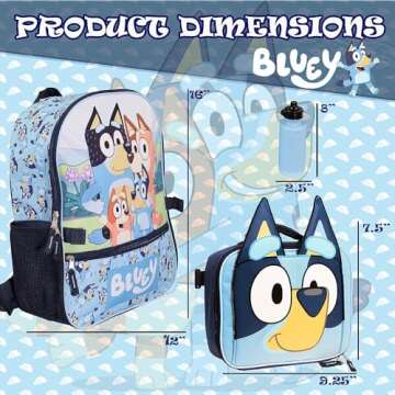AI ACCESSORY INNOVATIONS Bluey 4 Piece Backpack Set for Pre-School Girls & Boys, Kids 16" School Bag