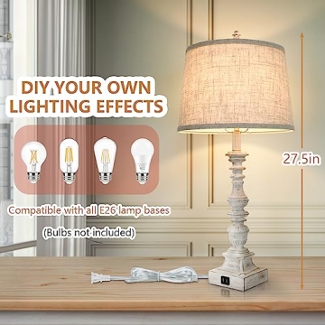 Farmhouse Table Lamps Set with USB Ports for Home Use