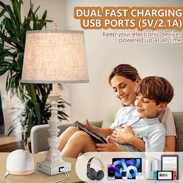 Farmhouse Table Lamps Set with USB Ports for Home Use