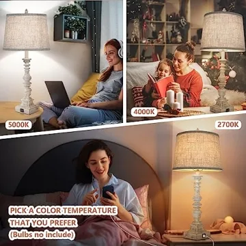 Farmhouse Table Lamps Set with USB Ports for Home Use