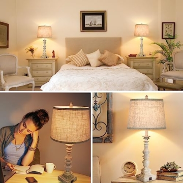 Farmhouse Table Lamps Set with USB Ports for Home Use