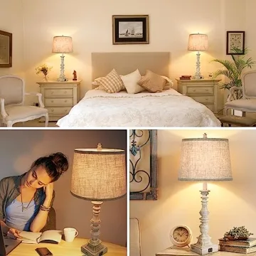 Farmhouse Table Lamps Set with USB Ports for Home Use