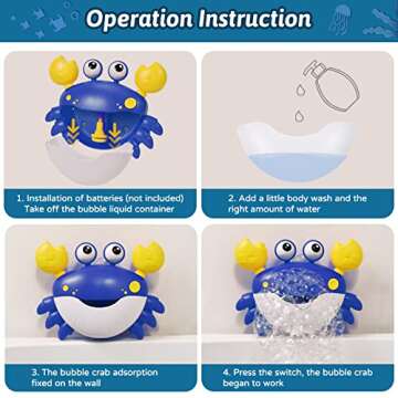JUXUE Crab Bath Bubble Maker for Bathtub, Baby Bath Toys for Toddlers 1-3, Bubble Machine for Babies, Bath Tub Toys Infants 3-6-12-18 Months, Boy Girl Bath Time Kids Shower Foam Toys Age 1-2-3-4-5-8