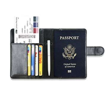 ACdream Passport Holder Cover, Leather Travel Wallet Case, RFID Blocking Document Organizer Protecrtor, with Slots for Credit Cards, Boarding Pass, for Women and Men - Black