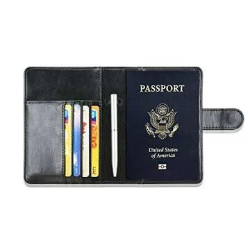 ACdream Passport Holder Cover, Leather Travel Wallet Case, RFID Blocking Document Organizer Protecrtor, with Slots for Credit Cards, Boarding Pass, for Women and Men - Black