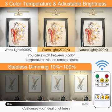 Tassuowell Wireless Picture Lights for Wall Rechargeable, Battery Operated Art Light for Paintings, ...