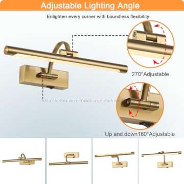 Tassuowell Wireless Picture Lights for Wall Rechargeable, Battery Operated Art Light for Paintings, 3CCT Dimmable, 15.7" Brass Finish with Remote, Rotatable Gallery Light for Pictures Display