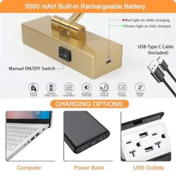 Tassuowell Wireless Picture Lights for Wall Rechargeable, Battery Operated Art Light for Paintings, 3CCT Dimmable, 15.7" Brass Finish with Remote, Rotatable Gallery Light for Pictures Display