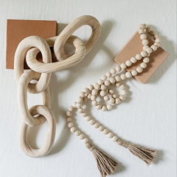 Decorative Wood Chain Link and Bead Garland Set | Hand Carved Pine Wood Chain Decor | Modern Farmhou...