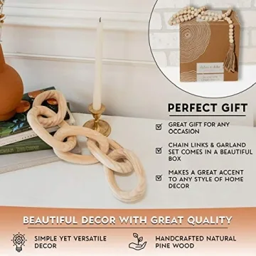Decorative Wood Chain Link and Bead Garland Set for Home