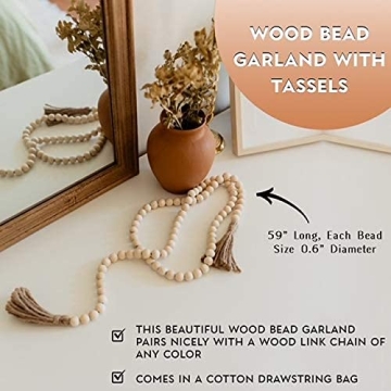 Decorative Wood Chain Link and Bead Garland Set for Home