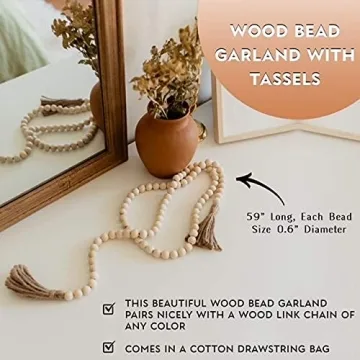 Decorative Wood Chain Link and Bead Garland Set for Home