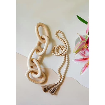 Decorative Wood Chain Link and Bead Garland Set for Home