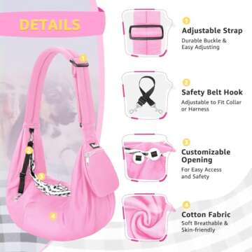 Lukovee Pet Sling, Hand Free Dog Sling Carrier Adjustable Padded Strap Tote Bag, Shoulder Bag with S...