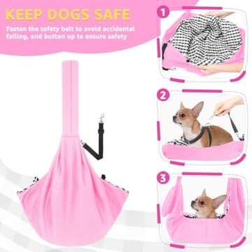 Lukovee Pet Sling, Hand Free Dog Sling Carrier Adjustable Padded Strap Tote Bag, Shoulder Bag with Safety Belt & Front Pocket for Small Dog Cat Puppy (Pink-WY,M)