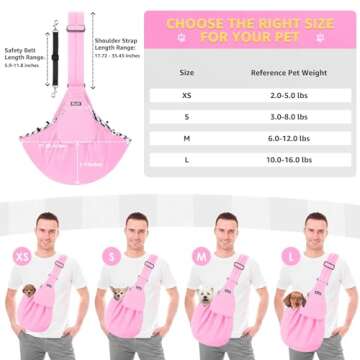 Lukovee Pet Sling, Hand Free Dog Sling Carrier Adjustable Padded Strap Tote Bag, Shoulder Bag with Safety Belt & Front Pocket for Small Dog Cat Puppy (Pink-WY,M)