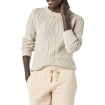 Amazon Essentials Women's 100% Cotton Crewneck Cable Sweater - Cozy Luxury