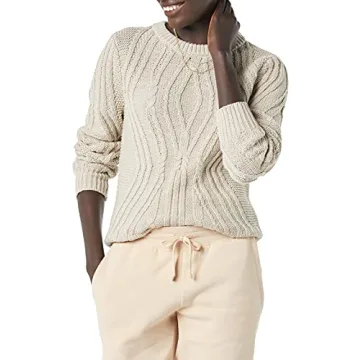 Amazon Essentials Women's 100% Cotton Crewneck Cable Sweater - Cozy Luxury