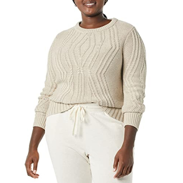 Stylish Amazon Cotton Crewneck Cable Sweater for Women