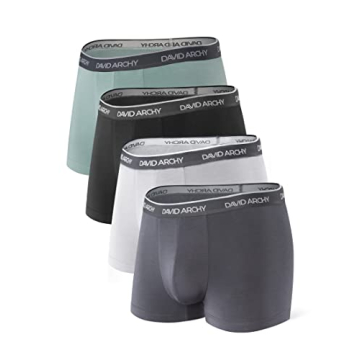 DAVID ARCHY Mens Trunks Underwear Soft Breathable Rayon Made from Bamboo Trunk No Fly Pouch 4-Pack M...