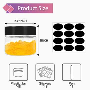 SLifeJars 4OZ Plastic Jars 48Pcs Wide Mouth Round Clear Container Jars with Black Lids Stackable Emp...