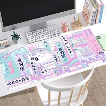 Pastel Tokyo Street Desk Mat - Kawaii Gaming Mousepad