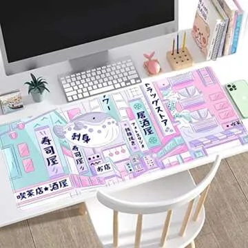 Pastel Tokyo Street Desk Mat - Kawaii Gaming Mousepad