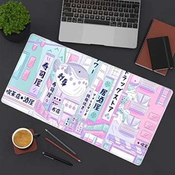 Pastel Tokyo Street Desk Mat - Kawaii Gaming Mousepad