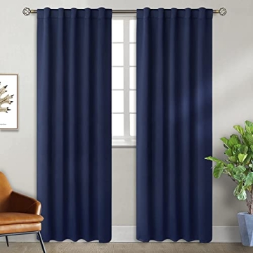 BGment Navy Blue Curtains 84 inches Length - Rod Pocket and Back Tab Thermal Insulated Blackout Curt...
