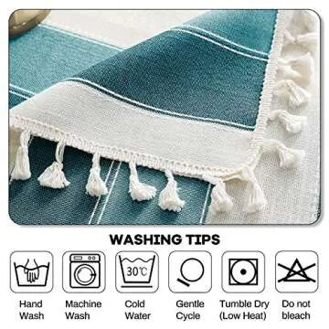 AmHoo Striped Tassel Tablecloth Stitching Rectangle Table Cloth Cotton Linen Fabric Table Cover for Kitchen Dinning Tabletop 55 x 70 Inch Teal