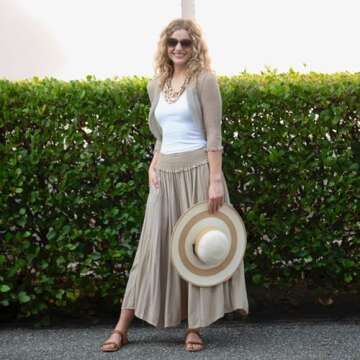 Back From Bali Womens Boho Wide Leg Palazzo Pants Smocked Waist Harem Lounge Loose Summer Beach Pants Olive S/M