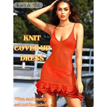 Kaei&Shi Crochet Beach Cover Up,Fishnet Frilly Mini Dress,V Neck Swimsuit Pool Party Outfits for Wom...